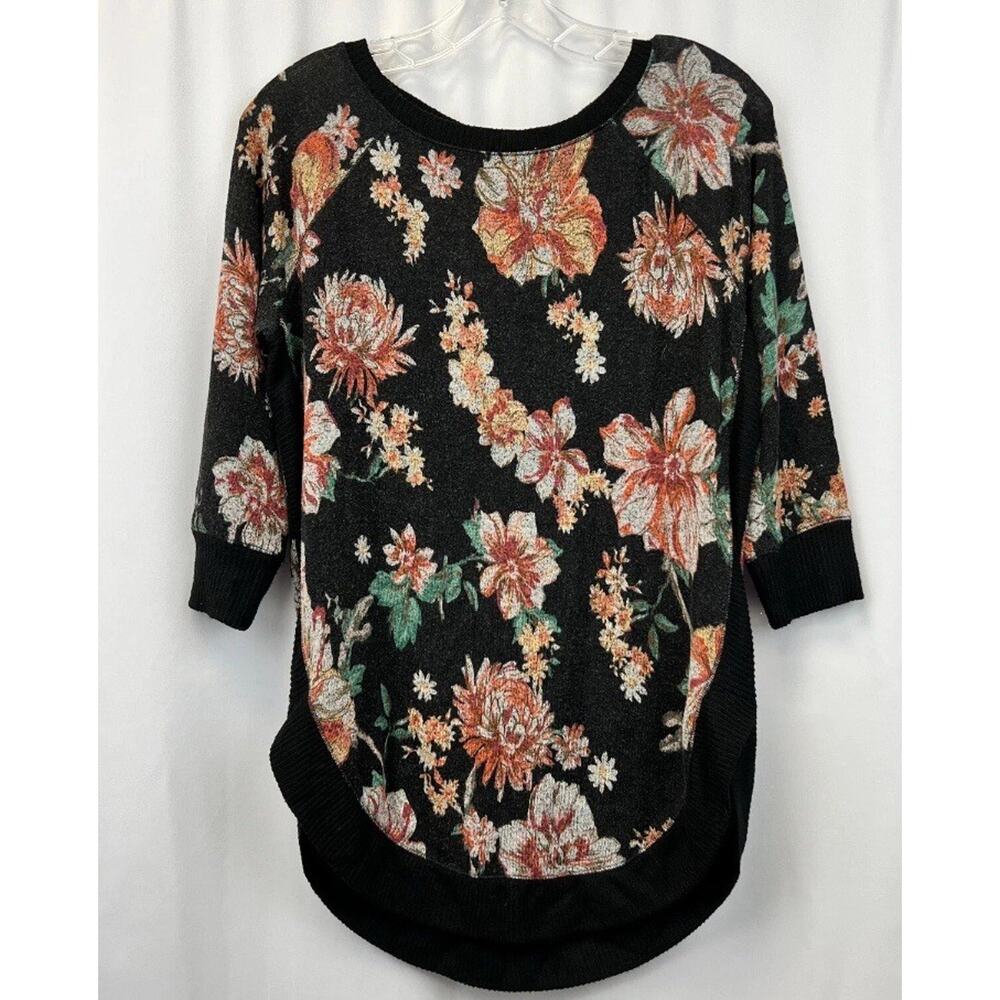 Maurice's Womens Shirt Black Floral Print Soft Classic Casual Comfort size XS